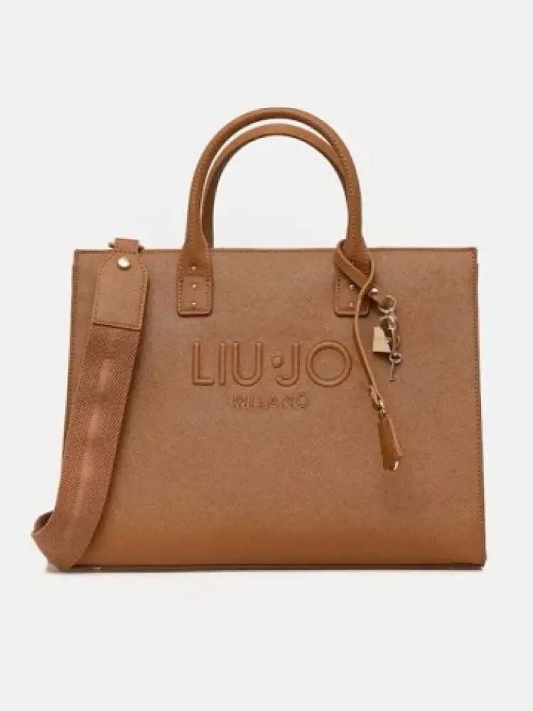 borsa donna in similpelle marrone con logo lettering in rilievo