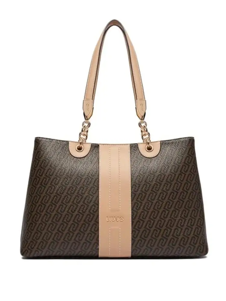 borsa donna in similpelle marrone con pattern logato all over