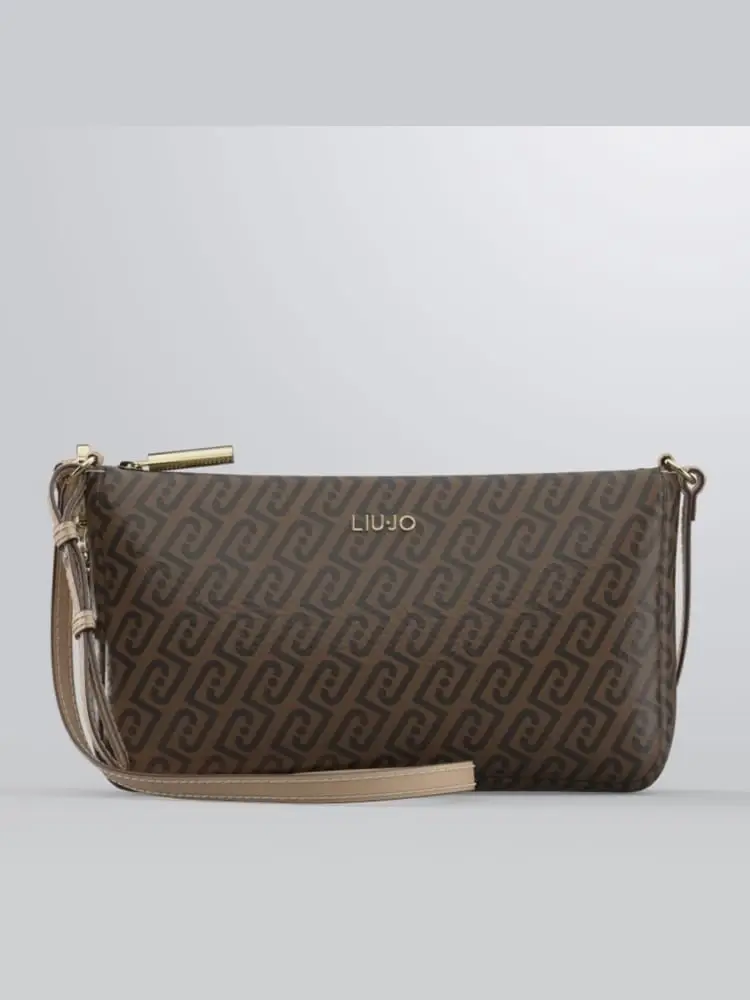 borsa donna in similpelle marrone con pattern logato