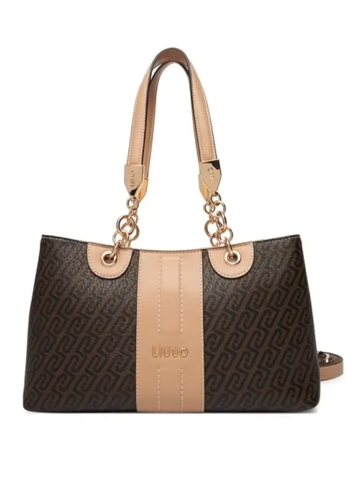 borsa donna in similpelle marrone e beige