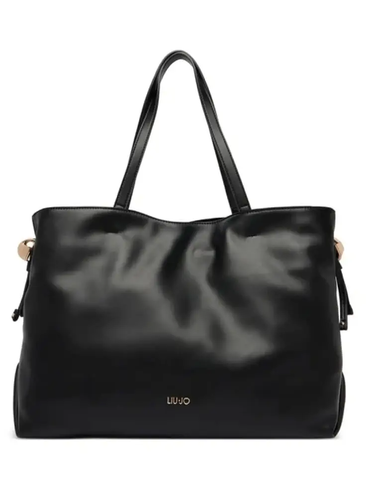 borsa donna in similpelle nera con logo dorato frontale