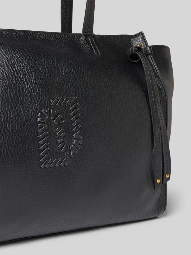 borsa donna in similpelle nera con logo frontale miniatura 3