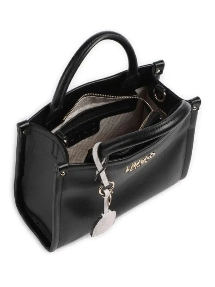 borsa donna in similpelle nera con logo lettering dorato