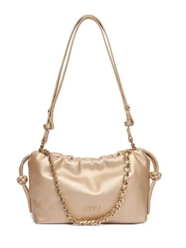 borsa donna in similpelle rosata con logo dorato frontale