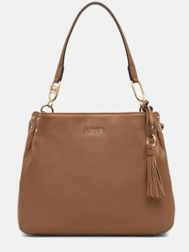 borsa donna marrone con logo lettering dorato