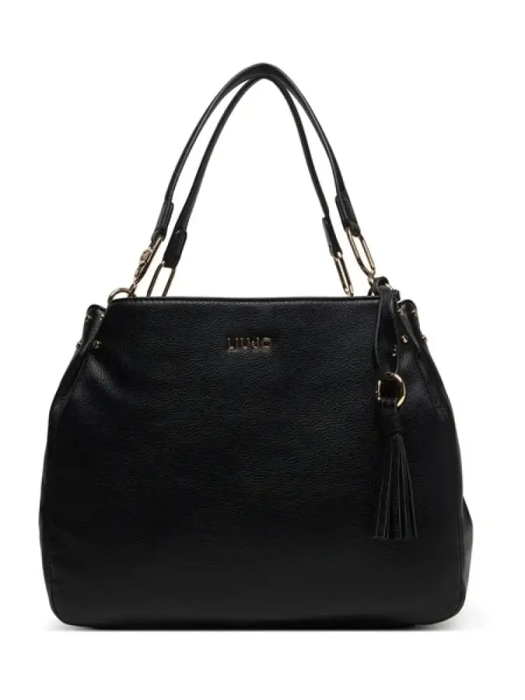 borsa donna nera con logo lettering dorato