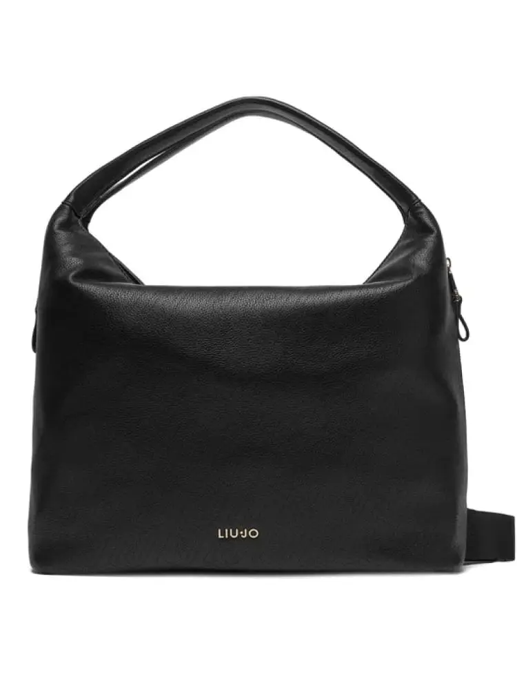 borsa donna nera con pattern logato all over e logo dorato