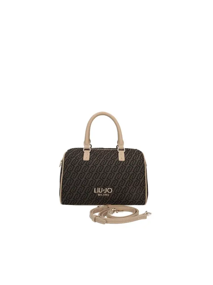 borsa donna satchel marrone con pattern logato