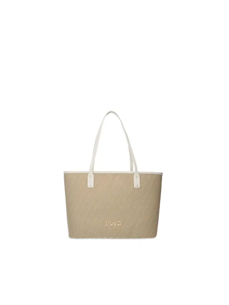 borsa donna tote beige con pattern logato