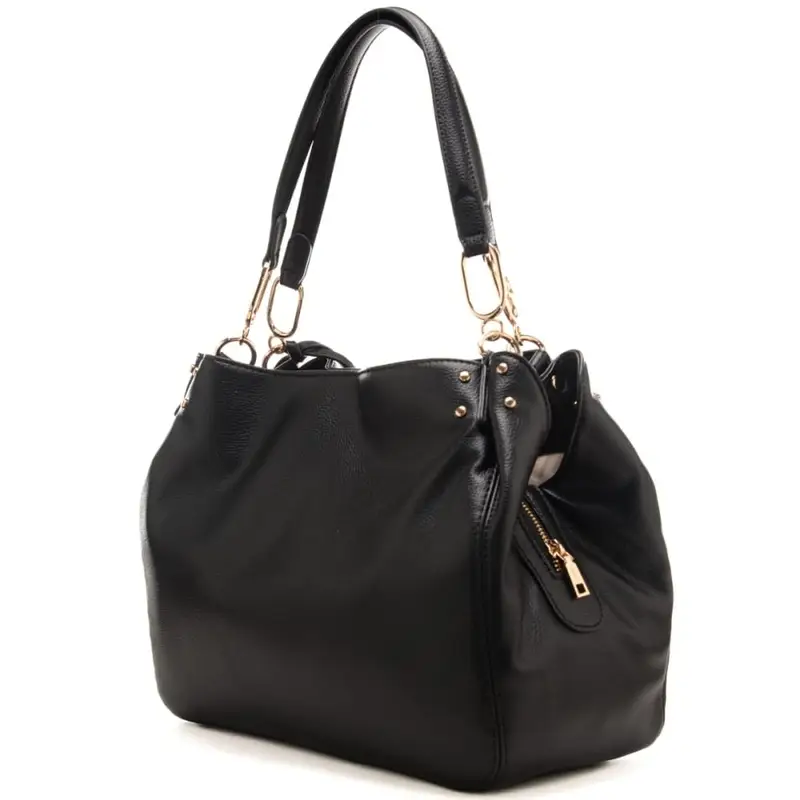 borsa satchel da donna con nappina e logo lettering in metallo sul davanti nera miniatura 3