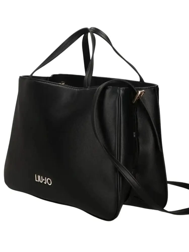 borsa satchel donna nera in similpelle con logo frontale