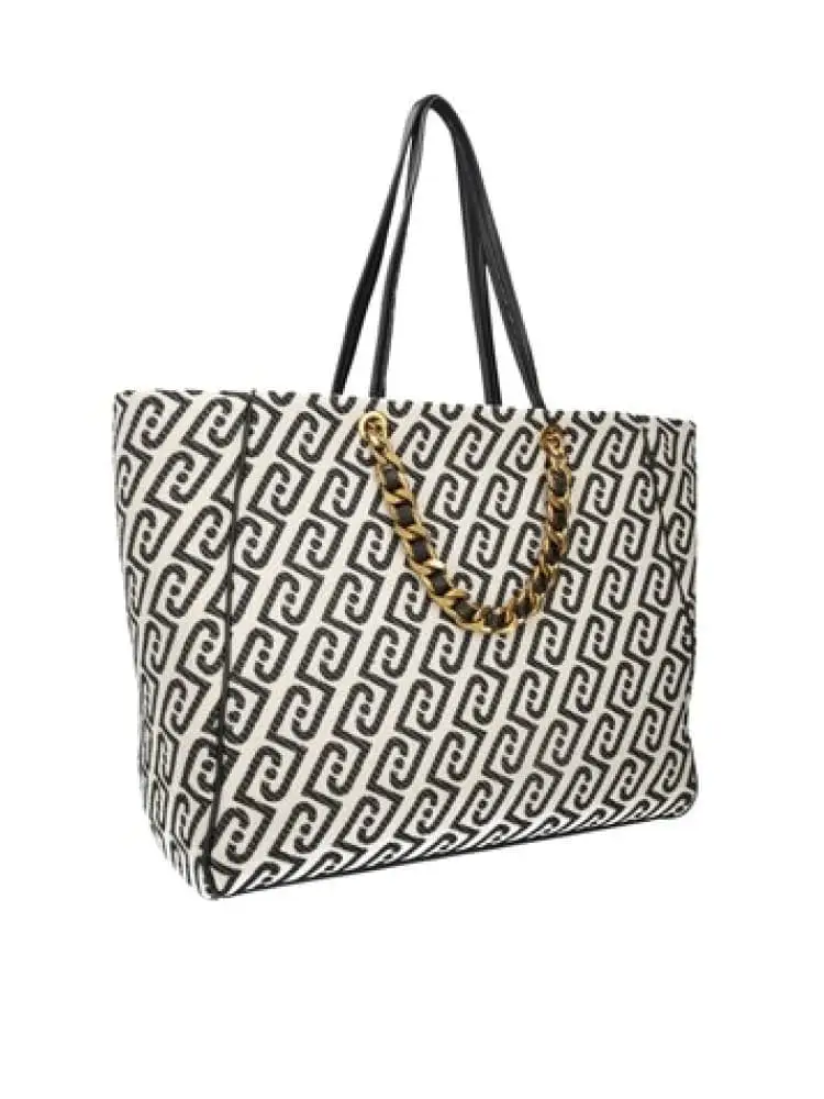 borsa shopping donna in jacquard logo all over nero miniatura 3