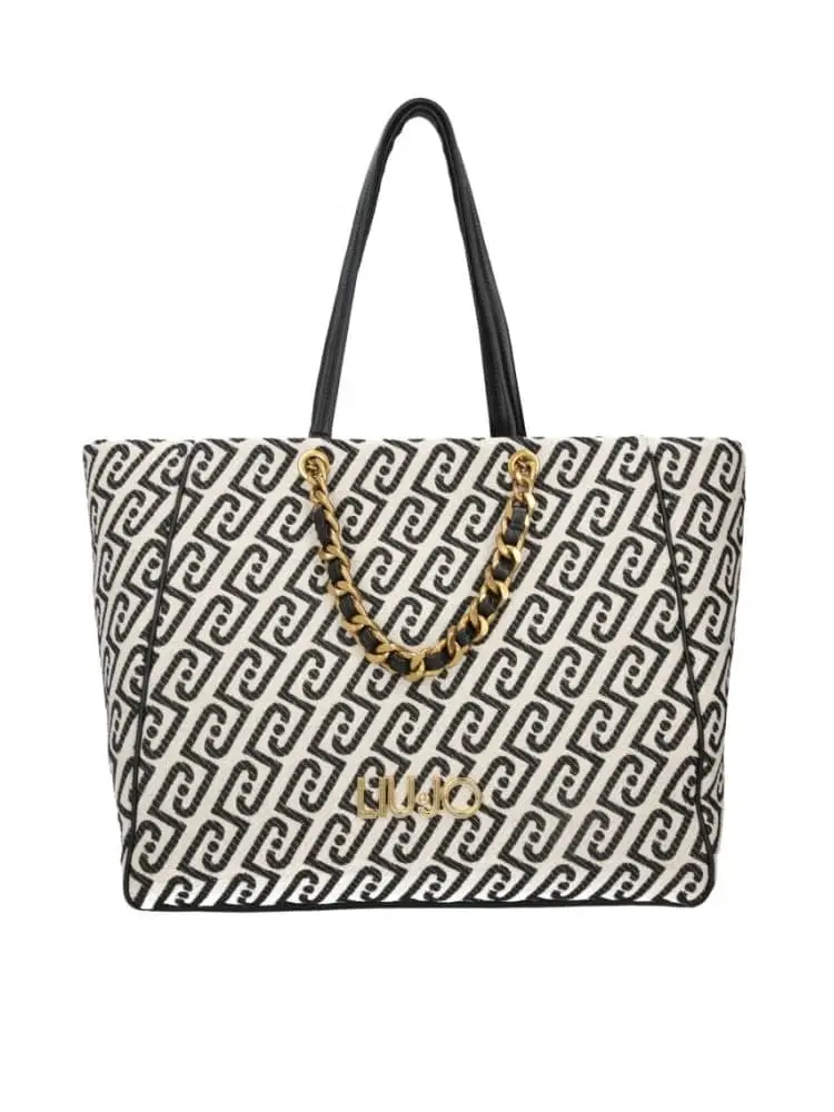 borsa shopping donna in jacquard logo all over nero