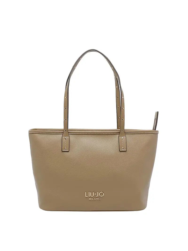 Borsa tote con logo color fango Beige