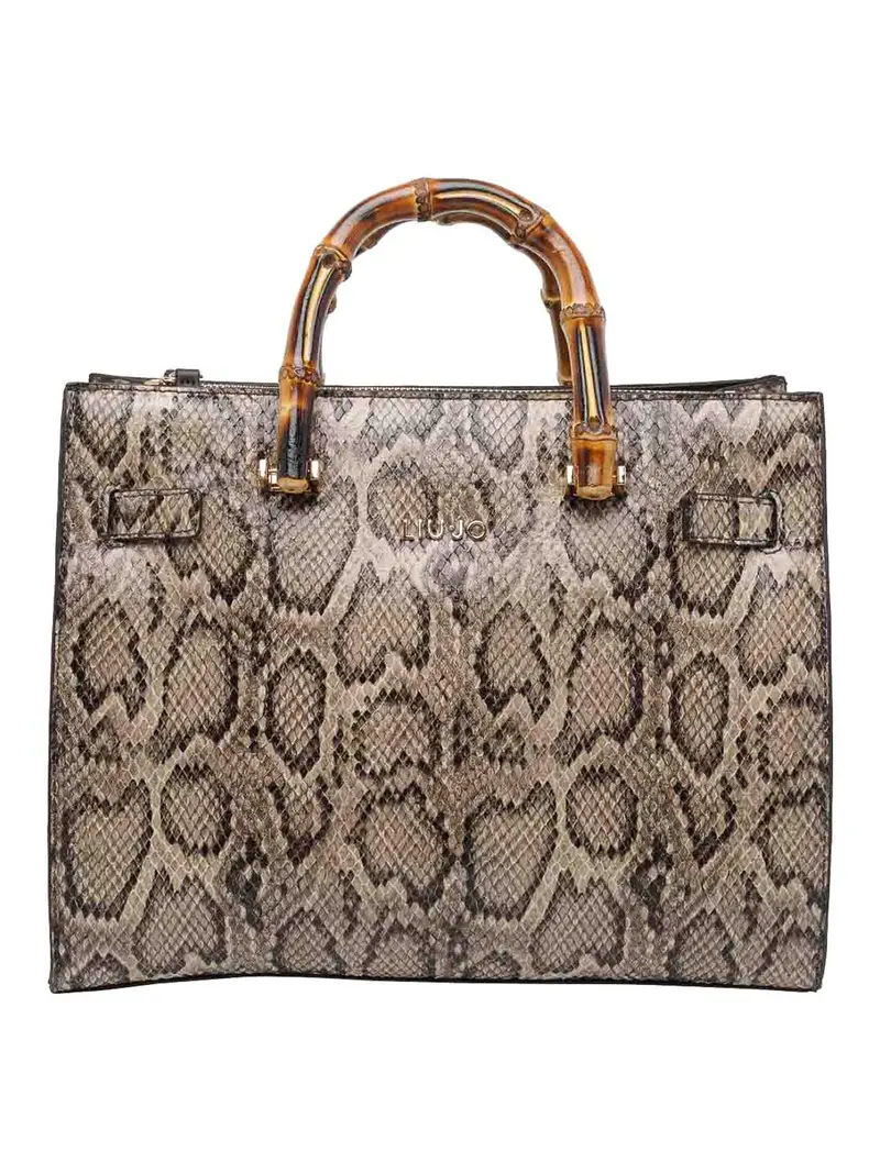 Borsa tote con stampa pitone marrone con logo