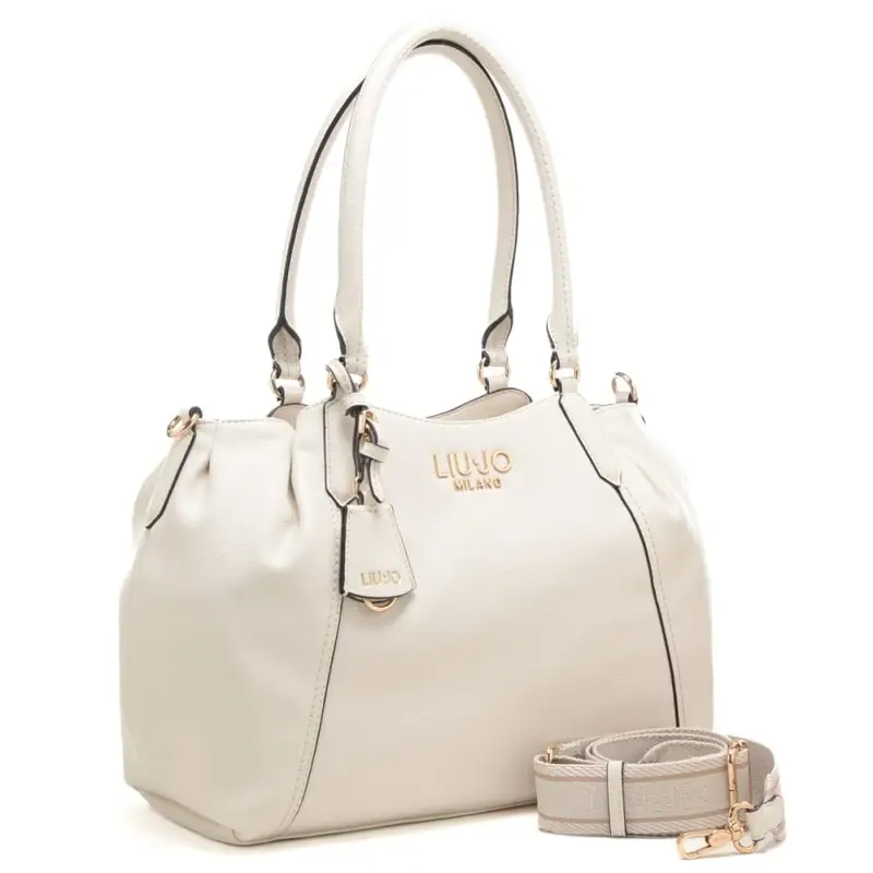 borsa tote da donna con doppio manico rigido e logo lettering crema miniatura 2