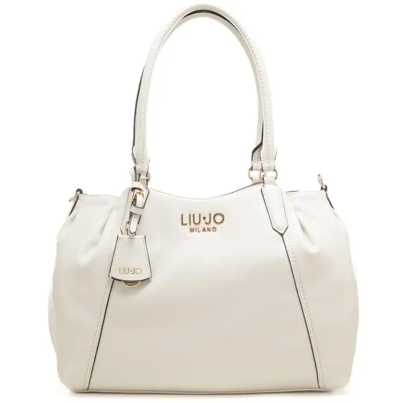 borsa tote da donna con doppio manico rigido e logo lettering crema