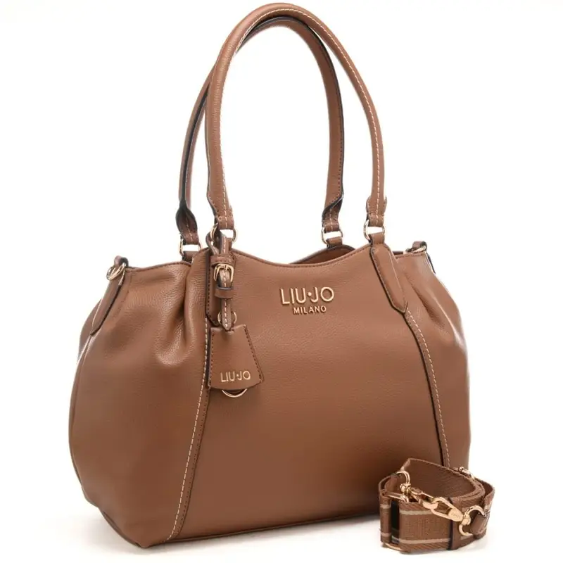 borsa tote da donna con doppio manico rigido e logo lettering marrone miniatura 2