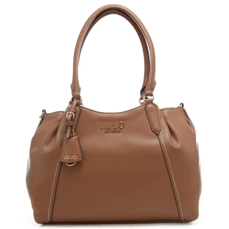 borsa tote da donna con doppio manico rigido e logo lettering marrone