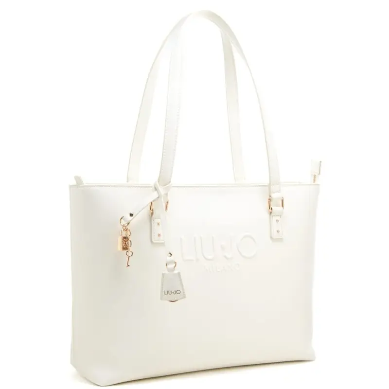 borsa tote da donna con logo lettering in rilievo sul davanti crema miniatura 2