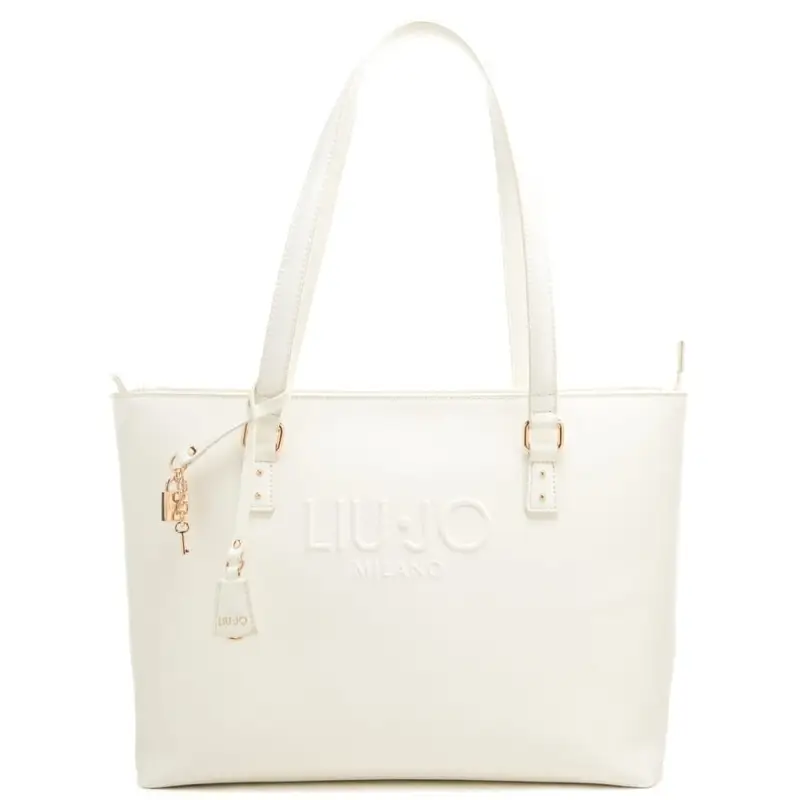 borsa tote da donna con logo lettering in rilievo sul davanti crema