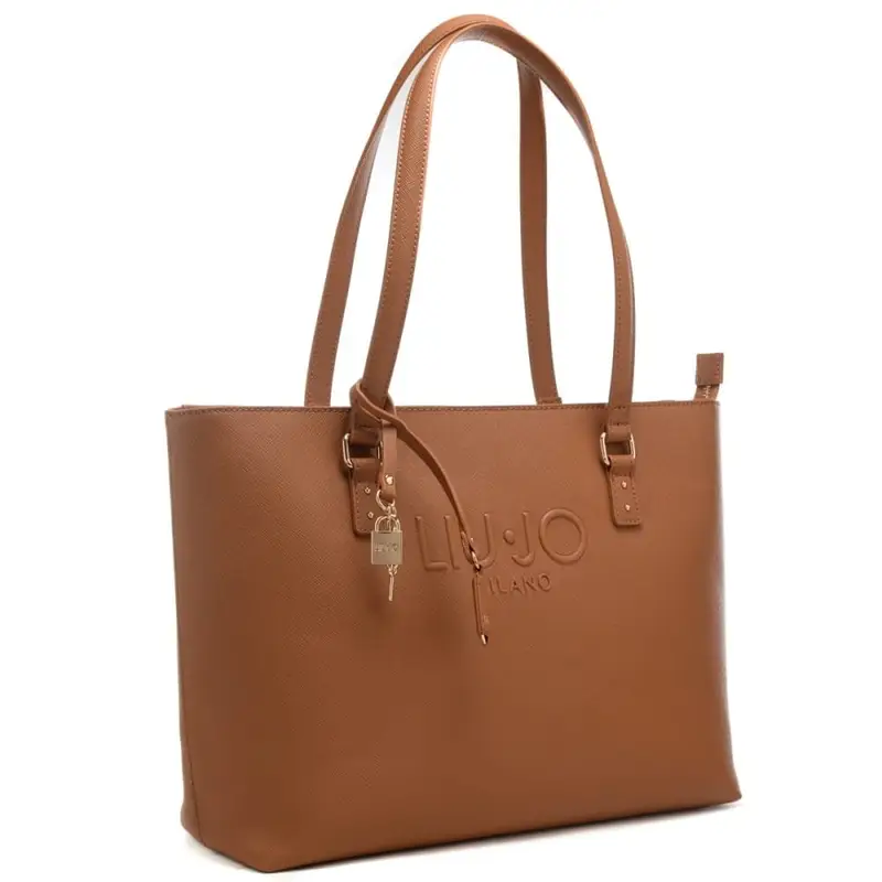 borsa tote da donna con logo lettering in rilievo sul davanti marrone miniatura 2