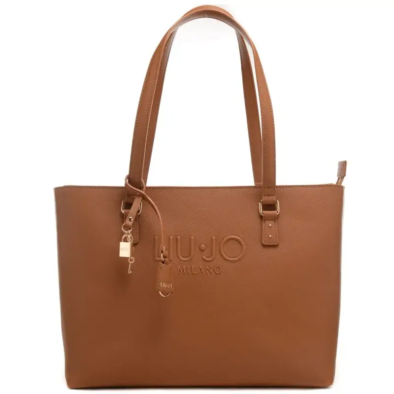 borsa tote da donna con logo lettering in rilievo sul davanti marrone