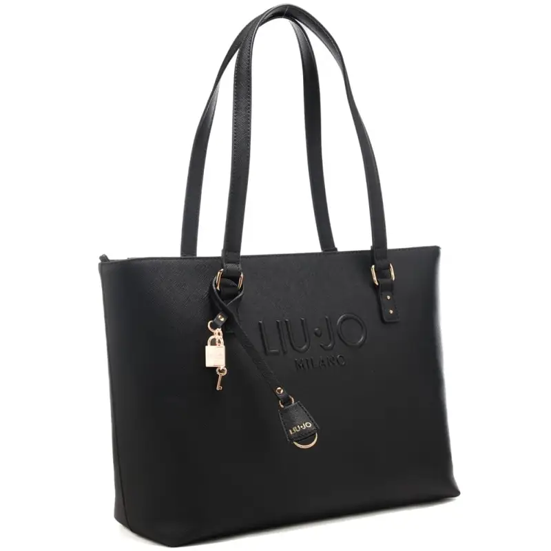 borsa tote da donna con logo lettering in rilievo sul davanti nera miniatura 2