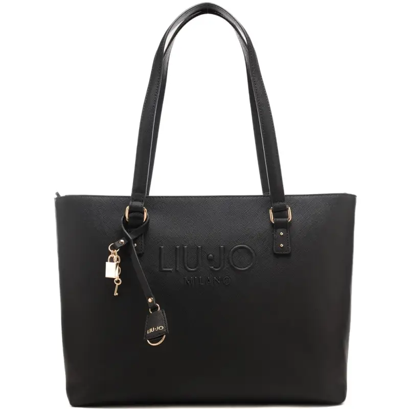 borsa tote da donna con logo lettering in rilievo sul davanti nera