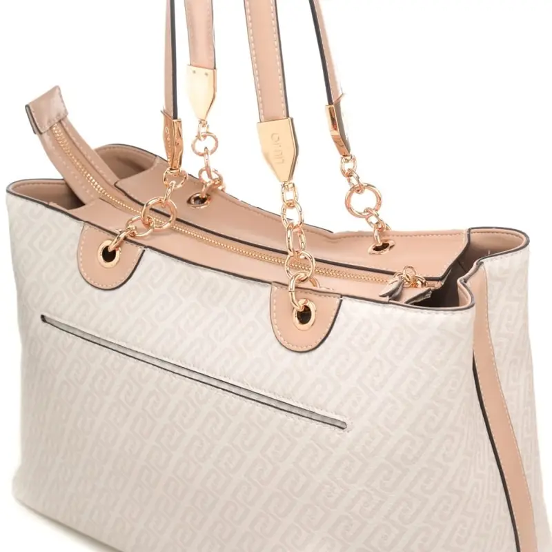 borsa tote da donna con manici con dettagli in metallo e inserto centrale a contrasto naturale miniatura 3
