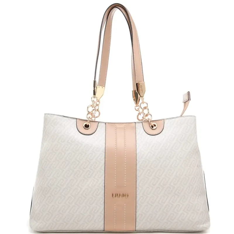 borsa tote da donna con manici con dettagli in metallo e inserto centrale a contrasto naturale