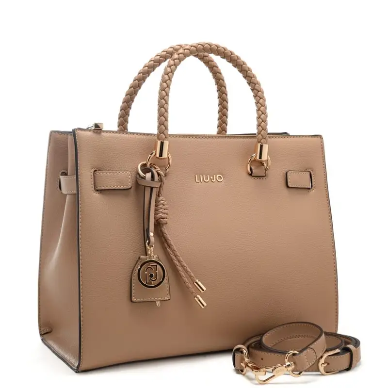 borsa tote da donna con manici con lavorazione intrecciata cammello miniatura 2