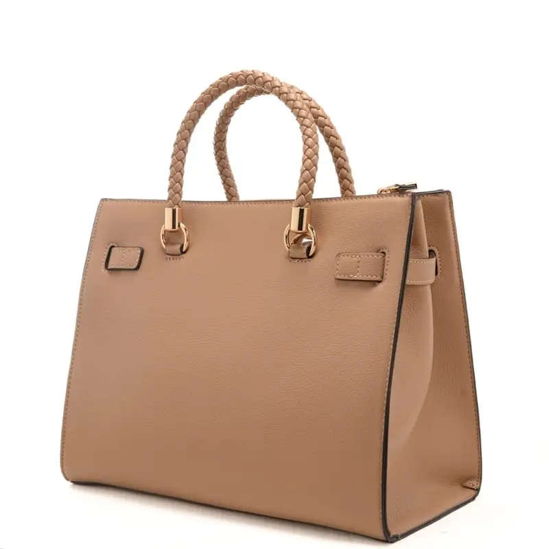 borsa tote da donna con manici con lavorazione intrecciata cammello miniatura 3