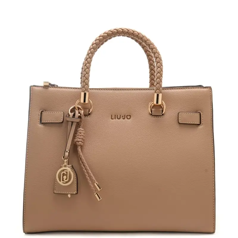 borsa tote da donna con manici con lavorazione intrecciata cammello