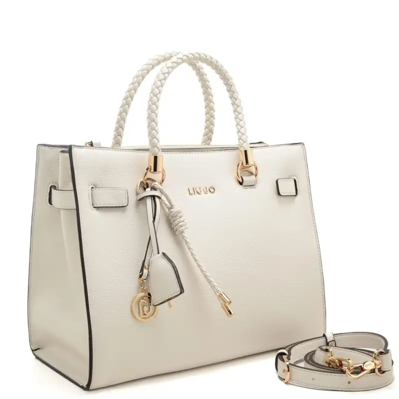 borsa tote da donna con manici con lavorazione intrecciata crema miniatura 2