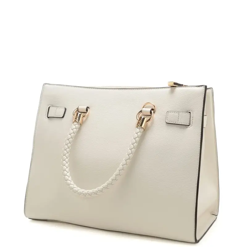 borsa tote da donna con manici con lavorazione intrecciata crema miniatura 3