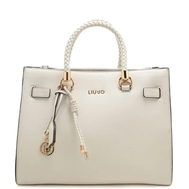 borsa tote da donna con manici con lavorazione intrecciata crema