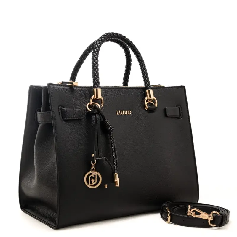 borsa tote da donna con manici con lavorazione intrecciata nera miniatura 2