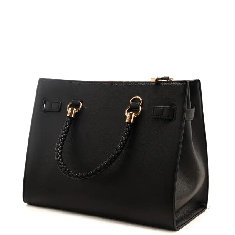 borsa tote da donna con manici con lavorazione intrecciata nera miniatura 3