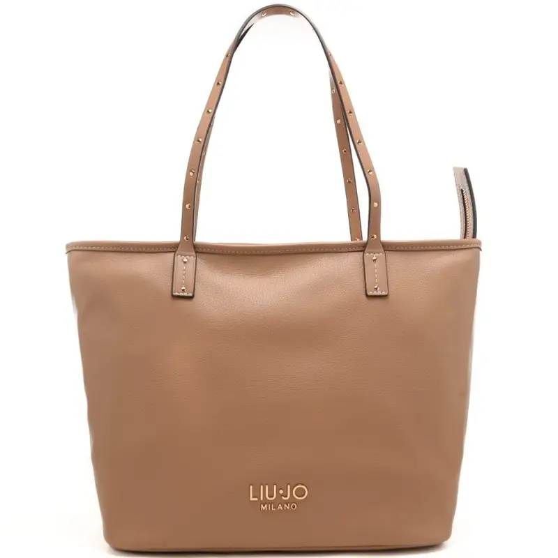 borsa tote da donna con mini borchie sui manici cammello