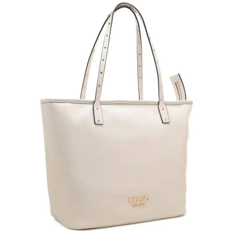 borsa tote da donna con mini borchie sui manici crema miniatura 2