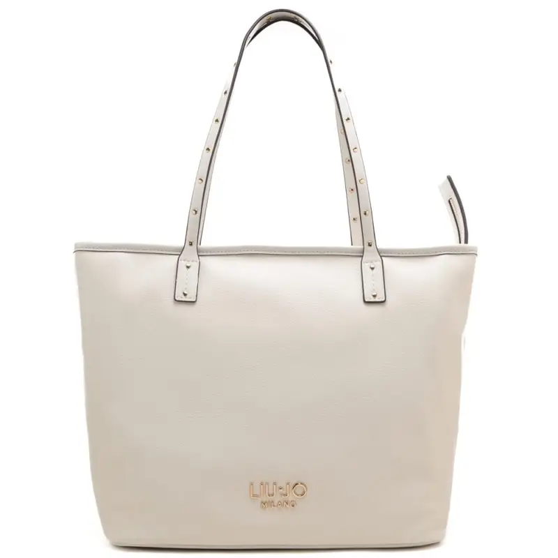 borsa tote da donna con mini borchie sui manici crema