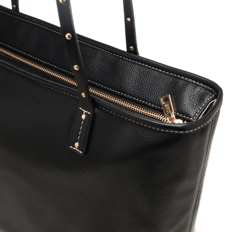 borsa tote da donna con mini borchie sui manici nera miniatura 2