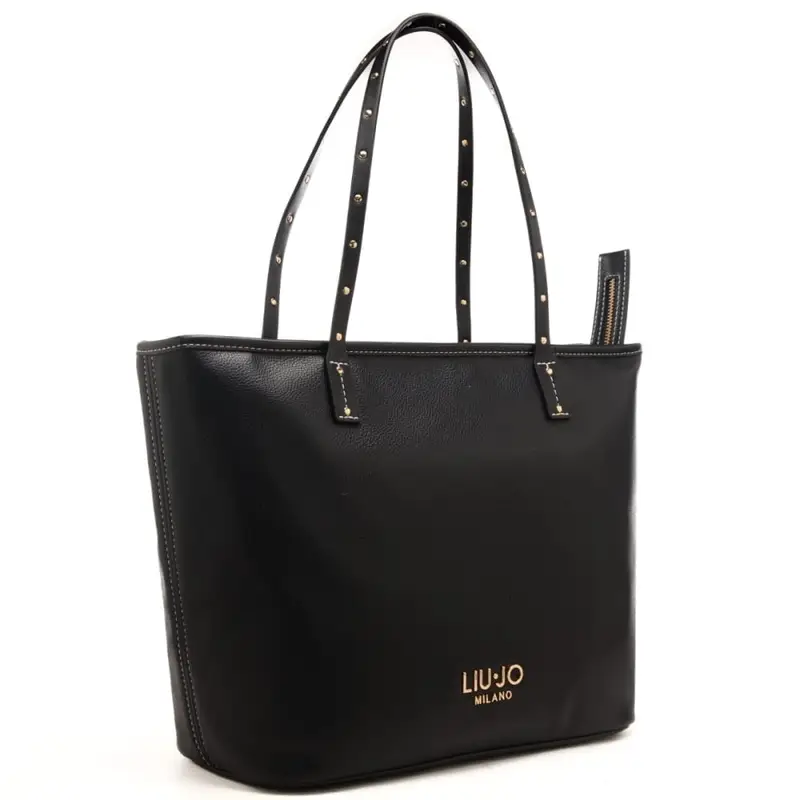 borsa tote da donna con mini borchie sui manici nera miniatura 3