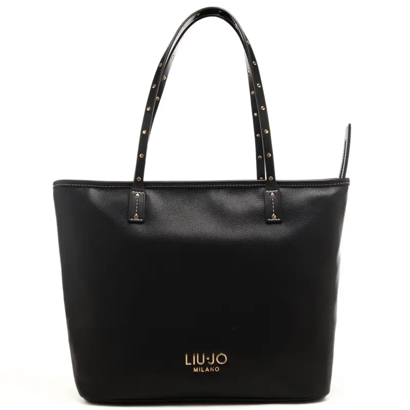 borsa tote da donna con mini borchie sui manici nera