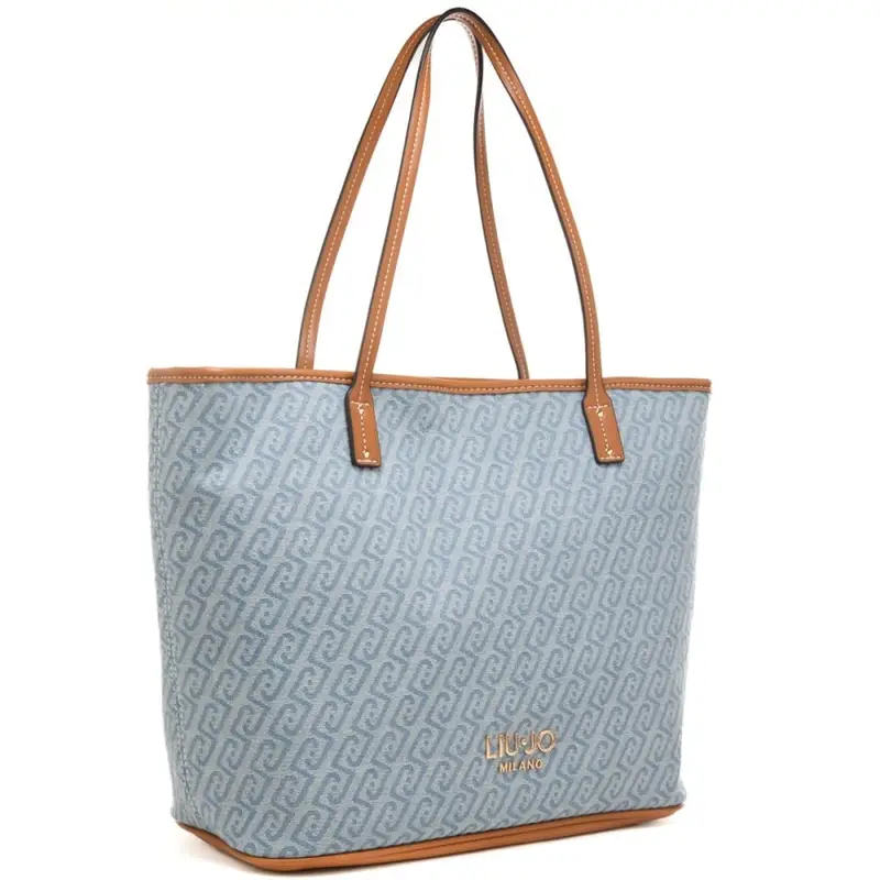 borsa tote da donna in denim chiaro con logo monogram all over celeste miniatura 2