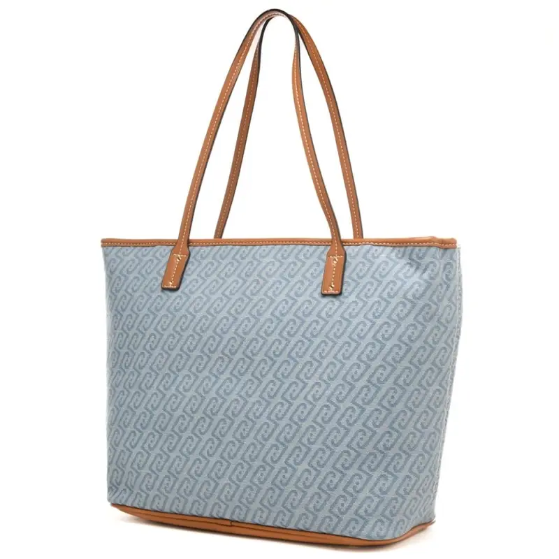 borsa tote da donna in denim chiaro con logo monogram all over celeste miniatura 3