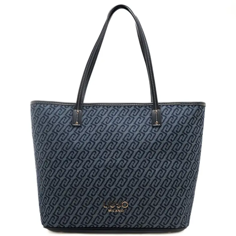 borsa tote da donna in denim con logo monogram all over blu
