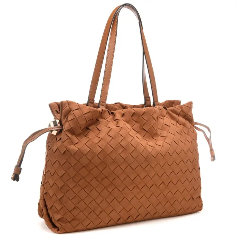 borsa tote da donna in tessuto intrecciato a quadri con coulisse sulla parte alta mattone miniatura 3