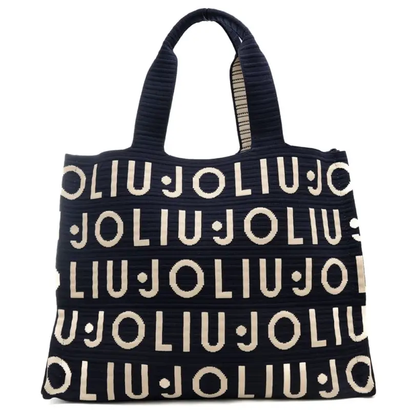 borsa tote da donna in tessuto jacquard con logo lettering all over blu